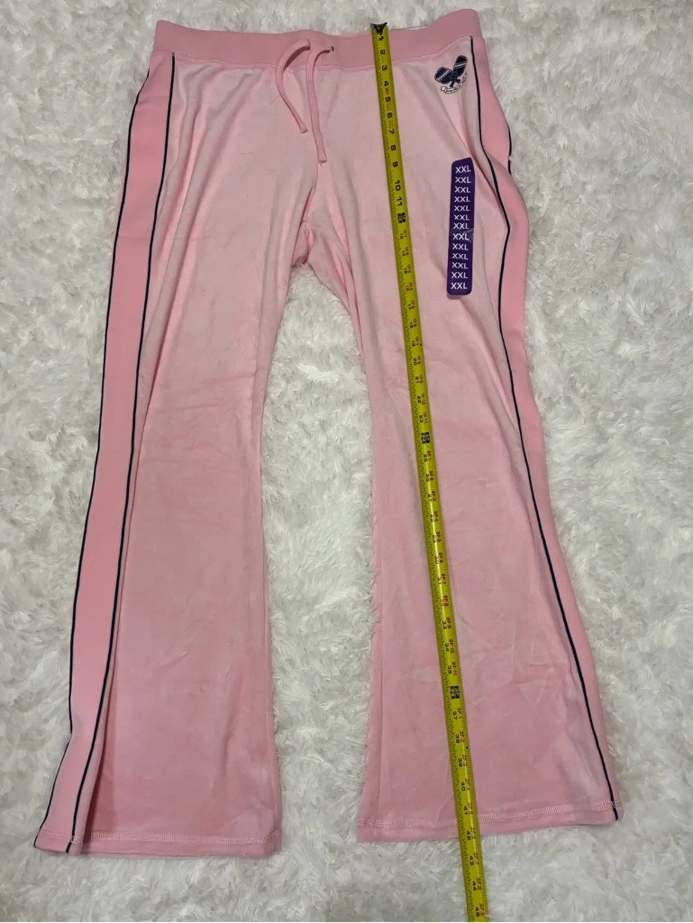 Juicy Couture Pink Velour Wide-Leg Track Pants with Blue Side Stripes - Picture 7 of 11